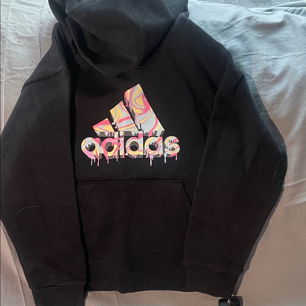 Adidas Black Hoodie with Multicolor Logo
